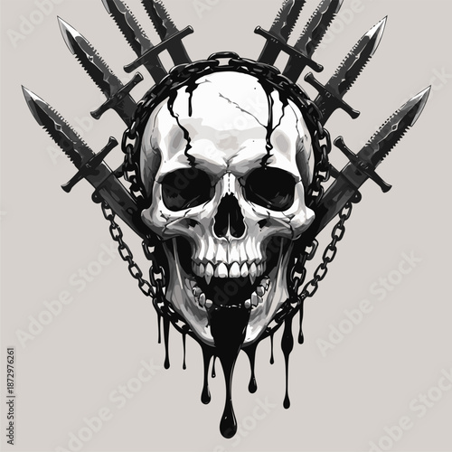 skull knife and chain vector image