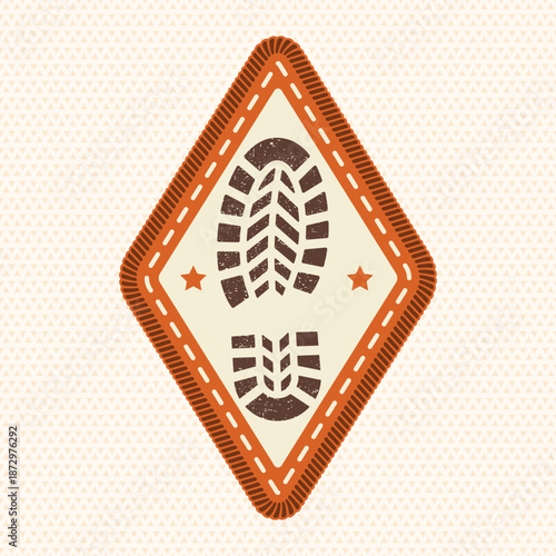 Scout badge with hiking boot print, footprint. Vector. Merit patch, sticker for camping outdoor and academic activities