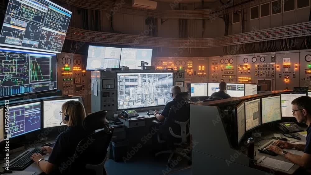 Control Room Operator Test Control Room Operators Monitoring Multiple Screens with Surveillance ...