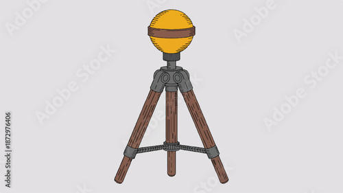 Vintage style illustration of a tripod with a yellow globe on top