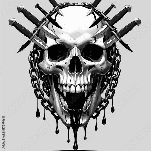 skull knife and chain vector image