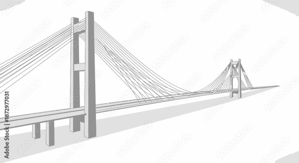 Fototapeta premium Modern Cable Stayed Bridge Architectural Sketch Illustration.