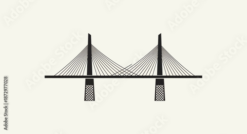 Minimalist vector illustration of a modern cable stayed bridge.