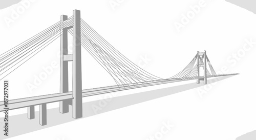Modern Cable Stayed Bridge Architectural Sketch Illustration.