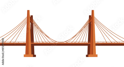 Modern Cable-Stayed Bridge Structure with Orange Towers.