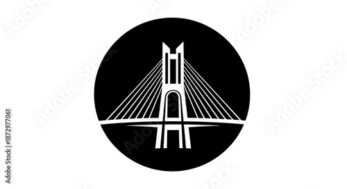 Modern Cable-Stayed Bridge Silhouette in Black and White.