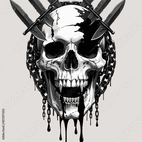 skull knife and chain vector image