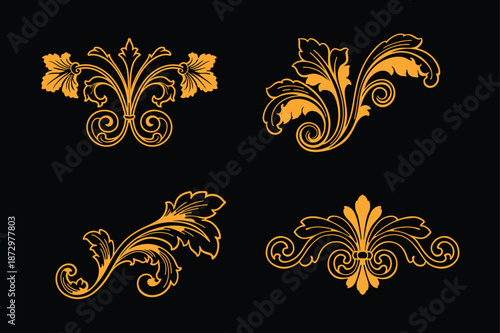 Luxury Rococo Golden Leaf Scroll Ornament Vector Illustration