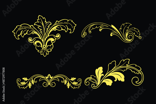 Luxury Rococo Golden Leaf Scroll Ornament Vector Illustration