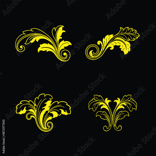 Luxury Rococo Golden Leaf Scroll Ornament Vector Illustration