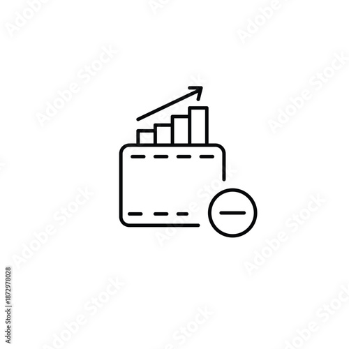 Lower balance, coins and minus. Savings problems. Minus and wallet statistics. Pixel perfect, editable stroke vector icon
