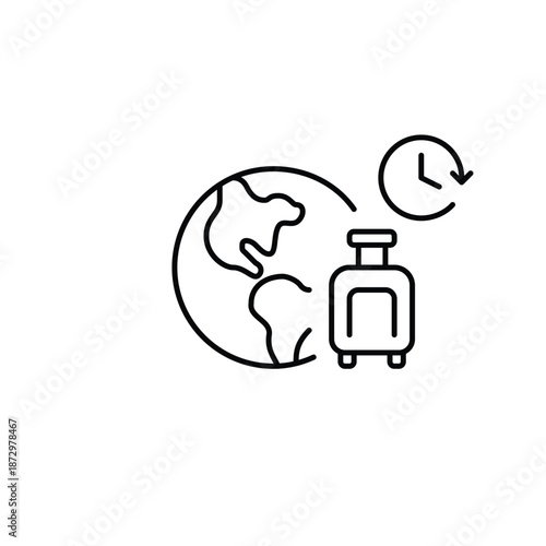 Earth, suitcase and clock. World travel schedule. Pixel perfect, editable stroke vector icon