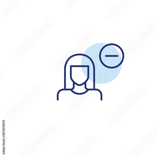 Woman avatar and minus. Remove or delete user account. Pixel perfect, editable stroke vector icon