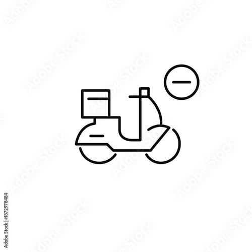 Delivery scooter and minus. Order cancelled, courier unavailable. Pixel perfect, editable stroke vector icon