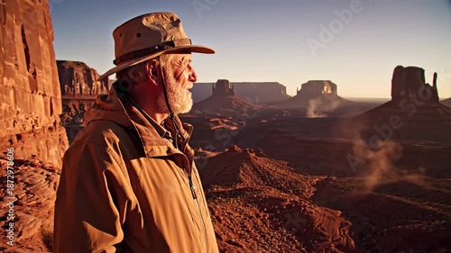 Man observes scenic landscape during daytime with warm lighting