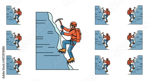 Man Rock Climbing with Ice Axe.