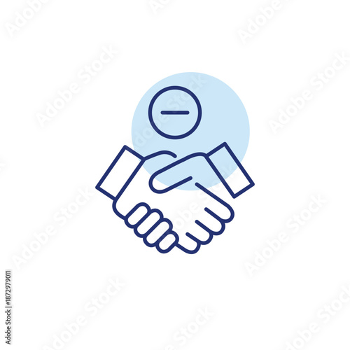 Handshake and minus. Partnership ended, business agreement cancelled. Pixel perfect, editable stroke vector icon