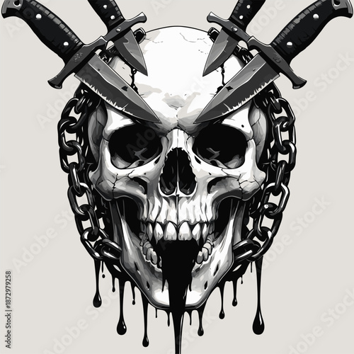 skull knife and chain vector image