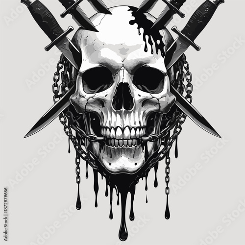 skull knife and chain vector image