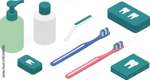 Dental hygiene icon set with toothbrush toothpaste teeth mouthwash floss soap and oral care accessories illustration