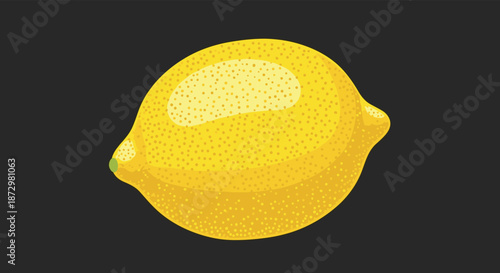Vibrant yellow whole lemon with a textured peel and a small green stem, illustrated against a solid dark gray background for contrast.