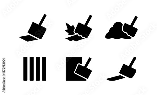 Collection of six black icons representing cleaning and sweeping tasks