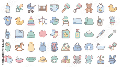 Playful Baby Essentials, Colorful Nursery Items, Joyful Environment, Illustration, Child's Room, Cheerful Concept