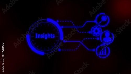 futuristic interface with insights text and business data icons business success concept with man and search icon