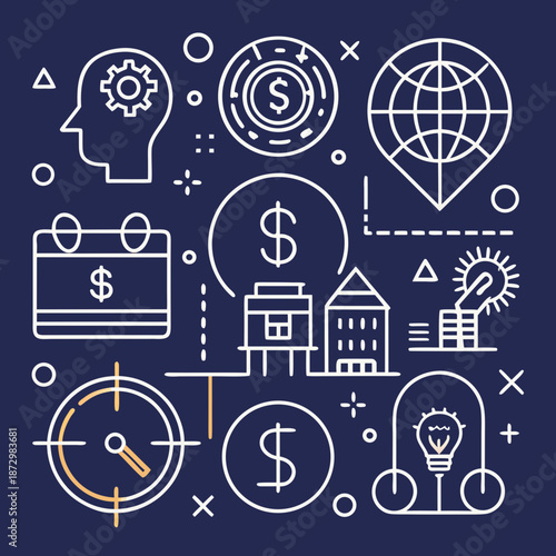 Money income linear icon set, minimal outline design, scalable vector