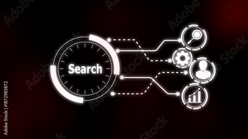 futuristic interface with search text and business data icons business success concept with man and search icon