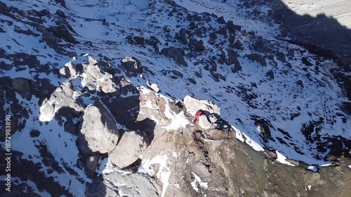 Aerial Drone View of Bivacco Marco Dal Bianco in the Dolomites, Italy