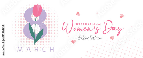 International Womens Day March 8 illustration featuring Giving Support and Empowerment. IWD2026 Give to gain campaign