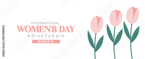 International Womens Day March 8 illustration featuring Giving Support and Empowerment. IWD2026 Give to gain campaign