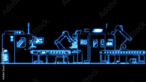  Factory Automation Glowing Line Motion