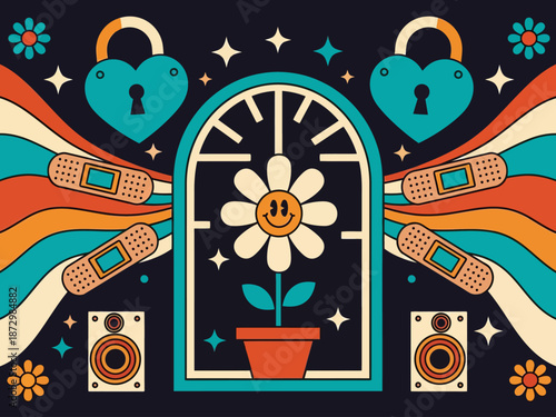 Wallpaper Mural Flat design retro 60s 70s background Torontodigital.ca