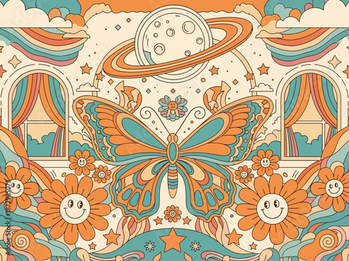 Wallpaper Mural Flat design retro 60s 70s background Torontodigital.ca