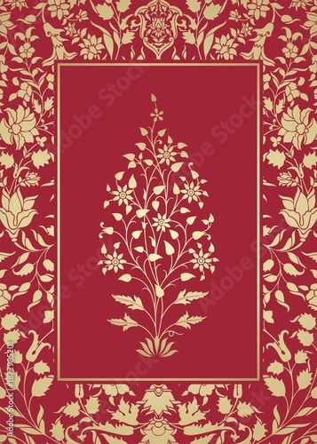 wedding card design, paisley floral pattern , India	