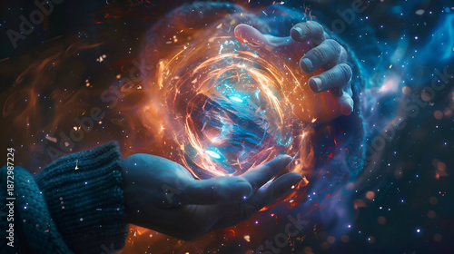 Mysterious ancient artifact held by mage with temporal distortion effects