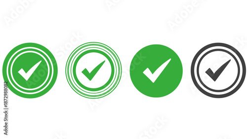 Collection of Green Check Mark Icons Symbolizing Success, Approval, and Completion. Ideal for Web Design, User Interfaces, Confirmation, and Positive Feedback Elements
