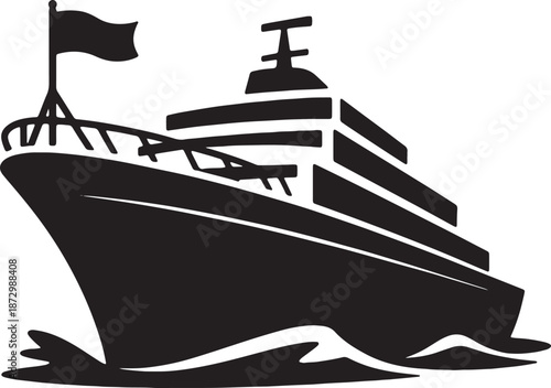 Cruise ship vessel silhouette sailing on waves for maritime travel vacation and sea transportation industry representative graphic illustration