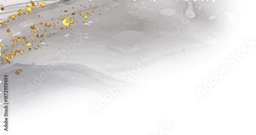 Abstract light gray and white watercolor texture with scattered golden flecks overlay background