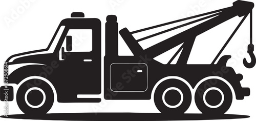 Outline drawing of heavy duty tow truck recovery vehicle with crane and hook for accident roadside assistance service