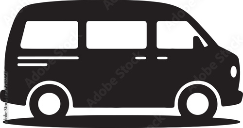 Silhouette of passenger minivan or shuttle van transportation vehicle for commercial travel and public transit icon design