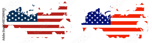 Russia Map with United States Flag Overlay, Geopolitical Relations and Sanctions Policy, US–Russia Political Tension