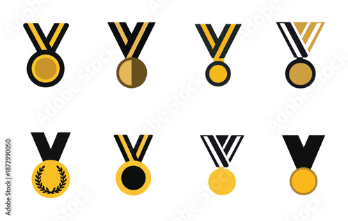 a collection of gold medal icons in various designs and styles