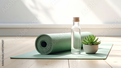 Minimalist home yoga studio setup with natural morning sunlight and zen decor