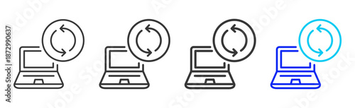 schedule sync icon set collection creative outline style for electronic data interchange with multiple thickness variations suitable for business system workflow integration