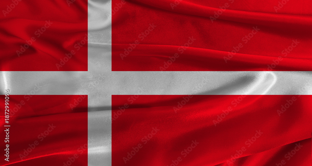 Fototapeta premium Flag of Denmark with fabric textured background. Close up of National flag of Denmark with realistic texture