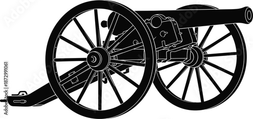Vintage cannon silhouette, historical artillery, war weapon, antique gun, battlefield equipment, military history, black illustration, warfare icon, old cannon, 18th century, 19th century