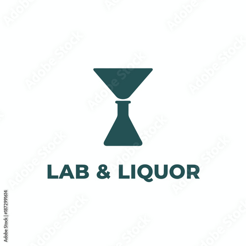 Modern Lab and Liquor Logo with Martini Glass and Erlenmeyer Flask Icon for Cocktail Bar